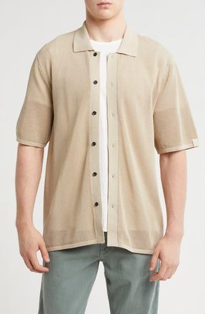 Rag & Bone Payton Cotton Mesh Short Sleeve Button-Up Shirt in Fossil at Nordstrom Rack, Size Xx-Large