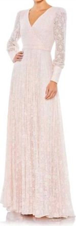Mac Duggal Sequin Lace V-Neck Dress In Light Rose