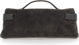 Brunello Cucinelli Womens Clutch Essence Brown Suede Leather Bags