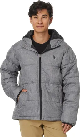 U.S.Polo Association U. S. Polo Assn. Heathered Moderate Puffer Jacket Men Gray Heather Hooded FROG690