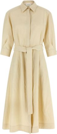 Parosh Beige Shirt Collar Midi Dress
