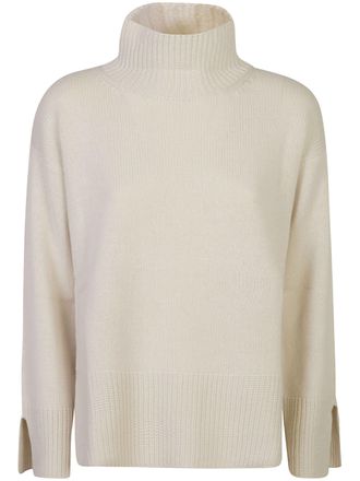 Le Tricot Perugia White Pullover Relaxed-Fit Wool Turtleneck