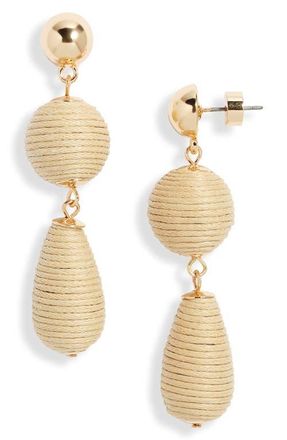 Nordstrom Triple Linear Drop Raffia Earrings in Neutral- Gold at Nordstrom