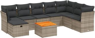 vidaXL Set De Muebles De Jard&iacute;n 9 Pzas Y Cojines Rat&aacute;n Sint&eacute;tico Gris Vidaxl