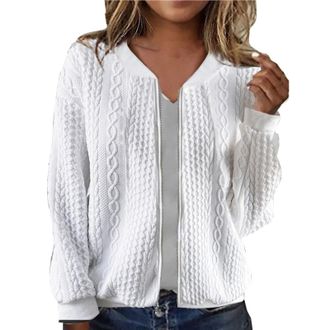 Generic Womens Smart Casual Jacket - Cardigan Full Zip Womens Lightweight Jacket For Spring Solid Color Womens Long Sleeve Tops Fashion Crew Neck Sweatshirts 