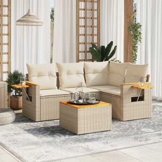 vidaXL Vidaxl - Juego De Sof&aacute;s Jard&iacute;n Con Cojines 5 Pzas Rat&aacute;n Sint&eacute;tico Beige