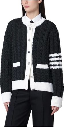 Thom Browne C&aacute;rdigan de punto Aran con cuello redondo - Knitwear - Mujer - Negro - L