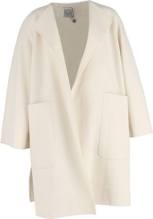 Toteme Open Coat with Pockets in Ivory Wool