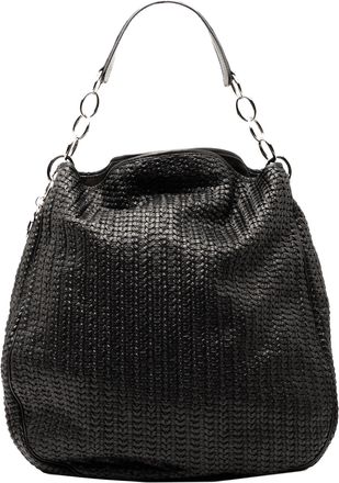 Dior Pre-owned Womens Woven Lambskin Soft Lady Hobo - Black Leather - One Size