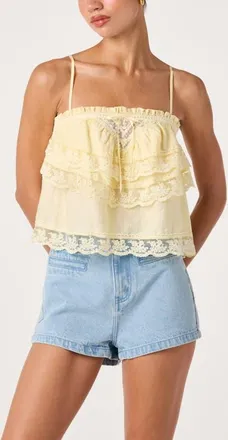 ASTR the Label Jazlyn Lace Detail Tiered Top in Butter Yellow at Nordstrom, Size X-Large
