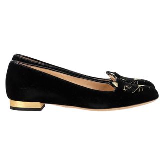 Charlotte Olympia Pre-owned Womens Kitty Ballet Flats in Black Velvet - Size EU 39