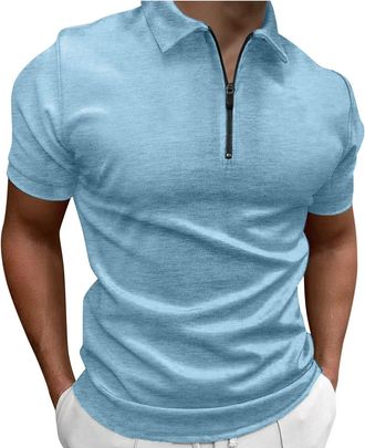 Generic Polo Shirts for Men Shortsleeves Turn Down Tshirts Zipper Collar Comfort Workwear Loose Fit Lightweight Blouses Solid Color Breathable Sweatshirts Sum
