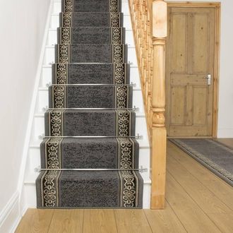 Runrug Stair Runner Carpet for Staircases - Soft & Comfy, 9mm - Tribal in Grey | Size: 80 cm x 720 cm