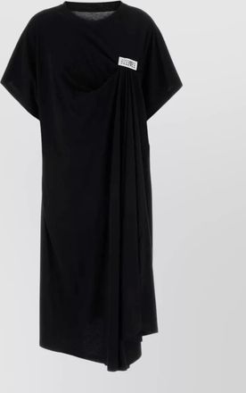 Maison Margiela cotton ruched logo appliqu&eacute; asymmetric hem t-shirt dress