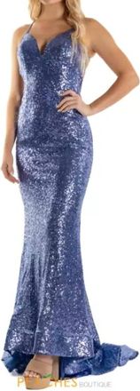 Sherri Hill Strappy Back Sequin V-Neck Dress In Periwinkle