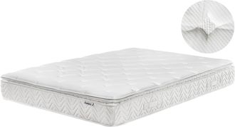 Beliani Colch&oacute;n De Muelles Embolsados Tejido De Bamb&uacute; Blanco 160 X 200 Cm 5 Zonas Medio Firme Funda Extra&iacute;ble Luxus