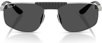 Ray-Ban 58mm Ferrari Polarized Irregular Sunglasses in Silver /Polar Dark Grey at Nordstrom