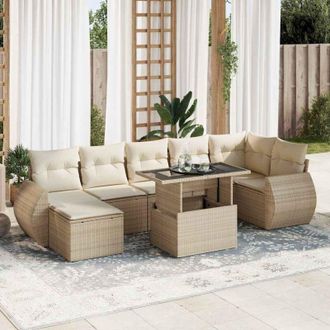vidaXL Set De Sof&aacute;s De Jard&iacute;n Y Cojines 8 Piezas Rat&aacute;n Sint&eacute;tico Beige Vidaxl