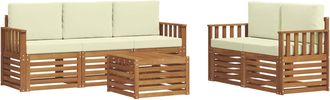 vidaXL Conjunto De Sof&aacute;s De Exterior 6 Uds. Natural Y Crema Vidaxl
