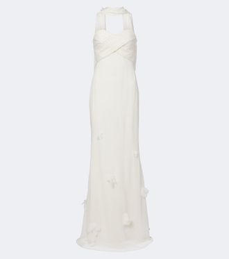 Self Portrait Bridal floral-appliqu&eacute; chiffon gown
