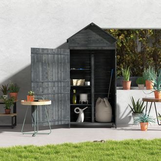 OUTSUNNY Wooden Garden Shed Outdoor Shelves Utility Tool Storage Cabinet in Grey