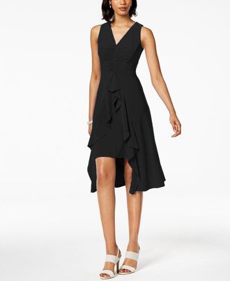 Taylor Womens Ruched & Ruffled Flyaway Dress Black Size 10