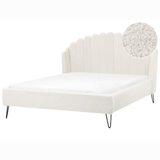 Beliani Cama Con Somier De Boucl&eacute; Patas De Metal 140 X 200 Cm Cabecero Blanco Crema Ambillou