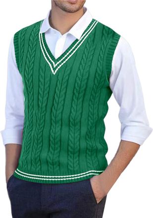 Generic DFEK Sleeveless Jumper Men Sweater Vest V Neck Knitted Wool Sweaters Tank Tops Slipover Gilet Casual Knitwear for Men UK Autumn Winter Cable Knitted W