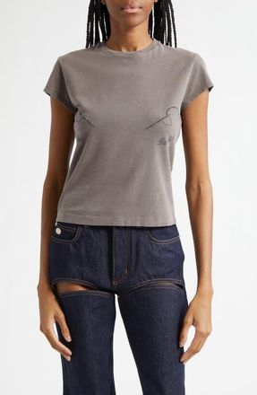 Jean Paul Gaultier Needle Embroidery Stretch Organic Cotton Baby Tee in Dark Grey at Nordstrom, Size X-Small