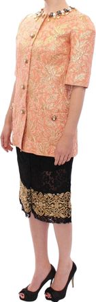 Dolce & Gabbana Womens Pink Silk Brocade Crystal Jacket Coat Clothing