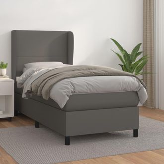 vidaXL Vidaxl - Cama Box Spring Con Colch&oacute;n Cuero Sint&eacute;tico Gris 100x200 Cm