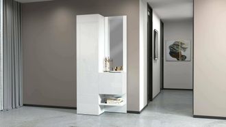 Dmora Dmora - Mueble De Entrada Vinicio, Mueble Multifuncional Con 2 Puertas, Mueble Multiusos Con Espejo, 90x35h190 Cm, Blanco