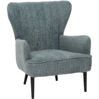 Hhg Sillón HHG 060, cóctel/sillón de orejas sillón tapizado retro vintage tejido chenilla (500g/m²) Oeko-Tex, azul-verde