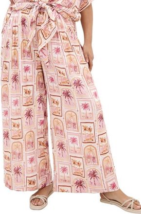 City Chic Postcard Print Wide Leg Pants in Postcard Soiree at Nordstrom, Size Xxxs
