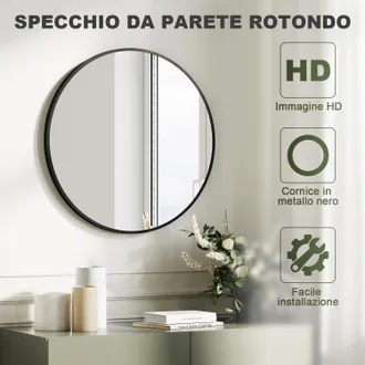 Sonni Specchio Da Bagno Rotondo Semplice Specchio Rotondo Luminoso Con Telaio In Alluminio Nero Di Alta Qualit&agrave; 50x50cm - Sonni