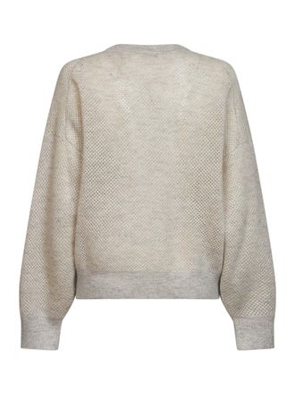 Brunello Cucinelli Womens Net Double-Knit Sweater Ivory Beige