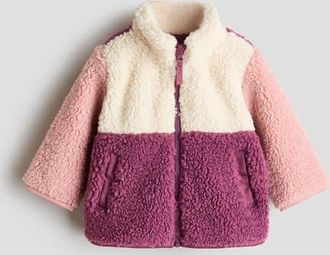 H&M Teddy Fleece Jacket in White/dark Pink at Nordstrom, Size 12-18M