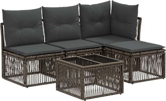 vidaXL Conjunto De Sof&aacute;s De Jard&iacute;n 5 Uds. Gris Rat&aacute;n Sint&eacute;tico Vidaxl