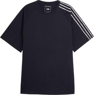 Yohji Yamamoto Black T-Shirt In Cotton With White Stripes