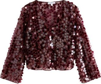 Next Sequin Sheer Mesh Top in Red at Nordstrom, Size 6 Us