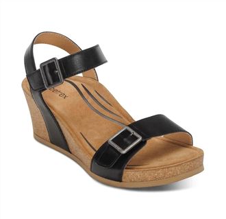 Aetrex Womens Lexa Wedge Sandal In Black
