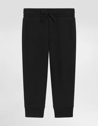 Dolce & Gabbana Fleece Trousers With Logo Plate - Man Black 10 Years