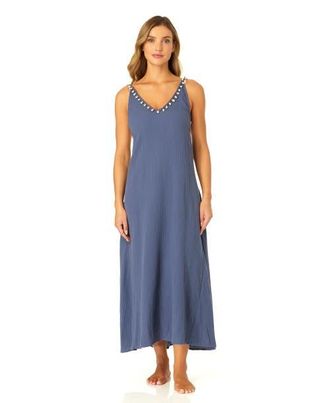 Anne Cole Womens V Neck Braided Shell Strap Cover Up in Blue Indigo at Nordstrom, Size Small
