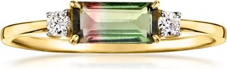 Ross-Simons Watermelon Tourmaline Ring With Lab-Grown Diamonds in 10kt Yellow Gold