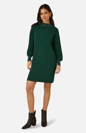 Yumi Bead Detail Knitted Sweater Dress in Green at Nordstrom, Size Medium