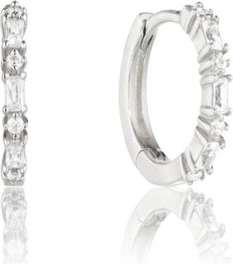 Lily & Roo Silver Three Diamond Style Huggie Hoop Earrings