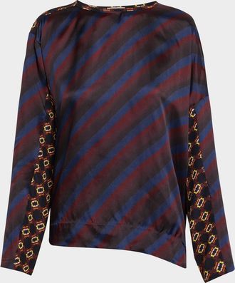 Dries Van Noten Caias Multi-Print Silk Long-Sleeve Shirt