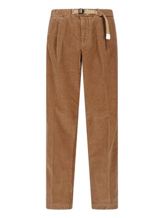 White Sand Brown Pleated Corduroy Straight-Leg Pants