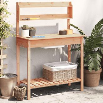 Berkfield Home Potting Table with Sink Brown 147.5x44x139.5 cm Solid Wood Fir