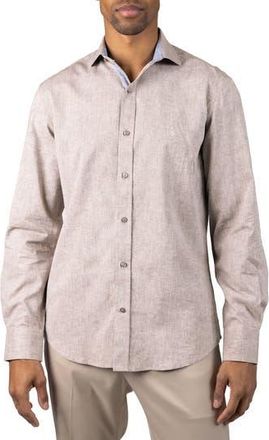 Tailorbyrd M&eacute;lange Linen Blend Button-Up Shirt in Mocha at Nordstrom Rack, Size Xx-Large